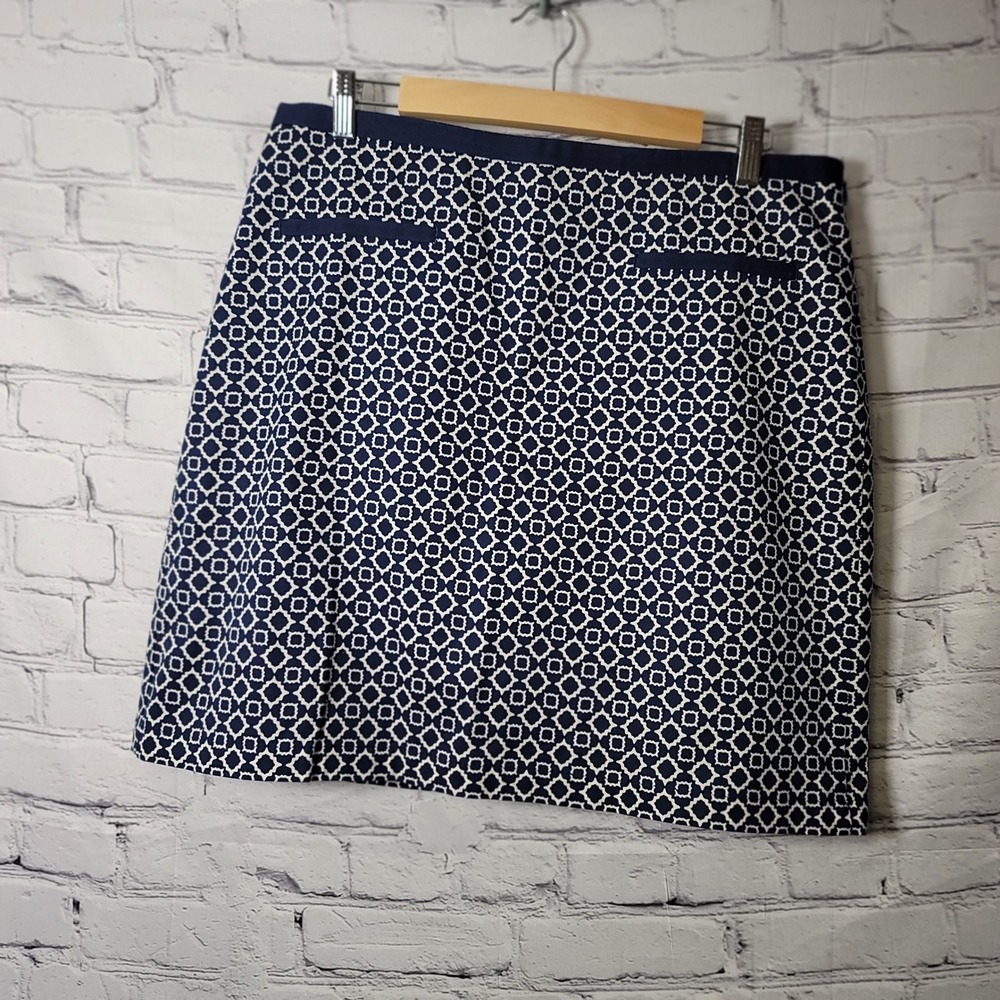 Talbots Navy Blue White Geometric Tile Print Pencil Skirt Womens 12 Career Chic‎